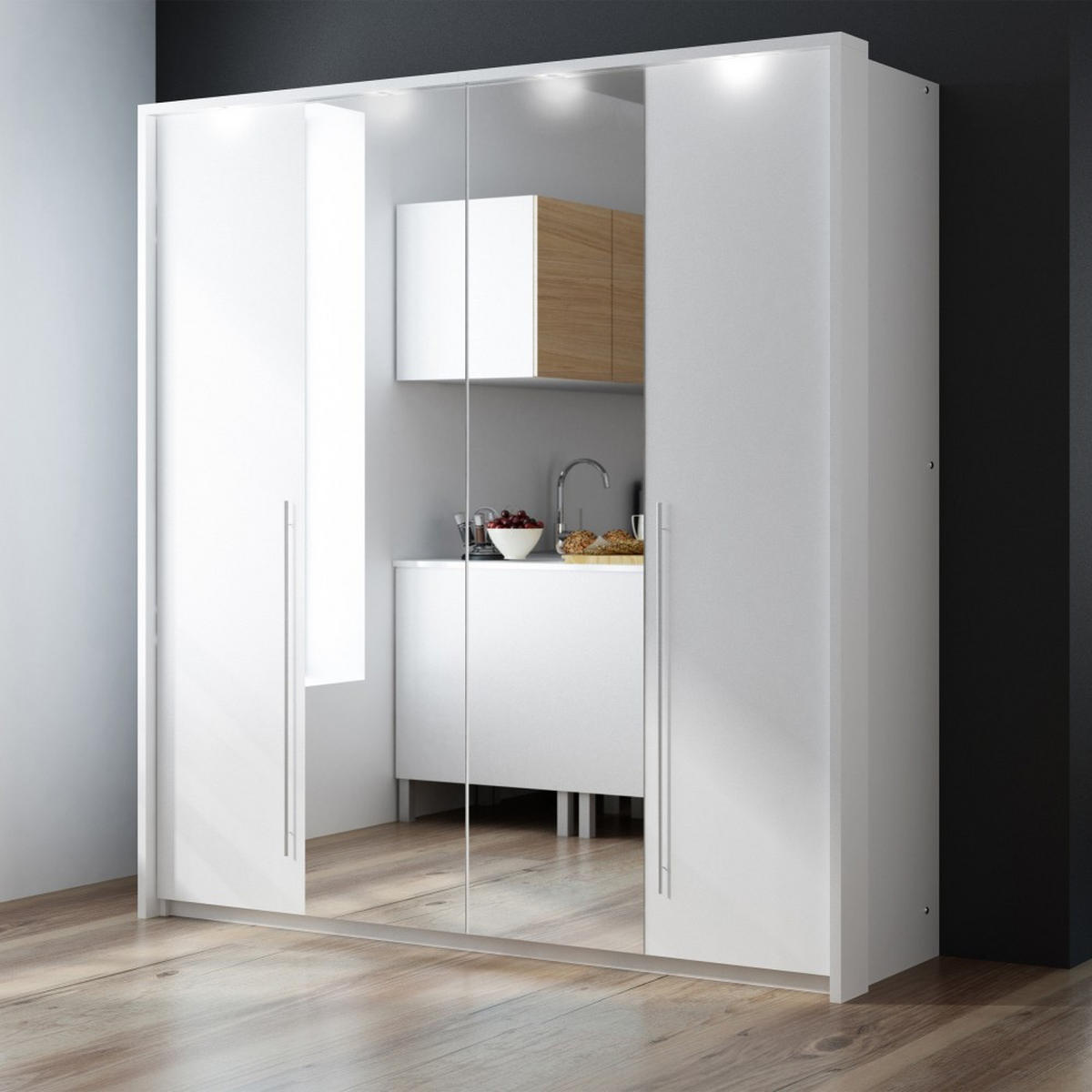 DREHTÜRENSCHRANK Bremco mit 2 Türen und Spiegel, Weiß, 210 cm - Weiß, Holzwerkstoff (210/219/65cm) - Beautysofa