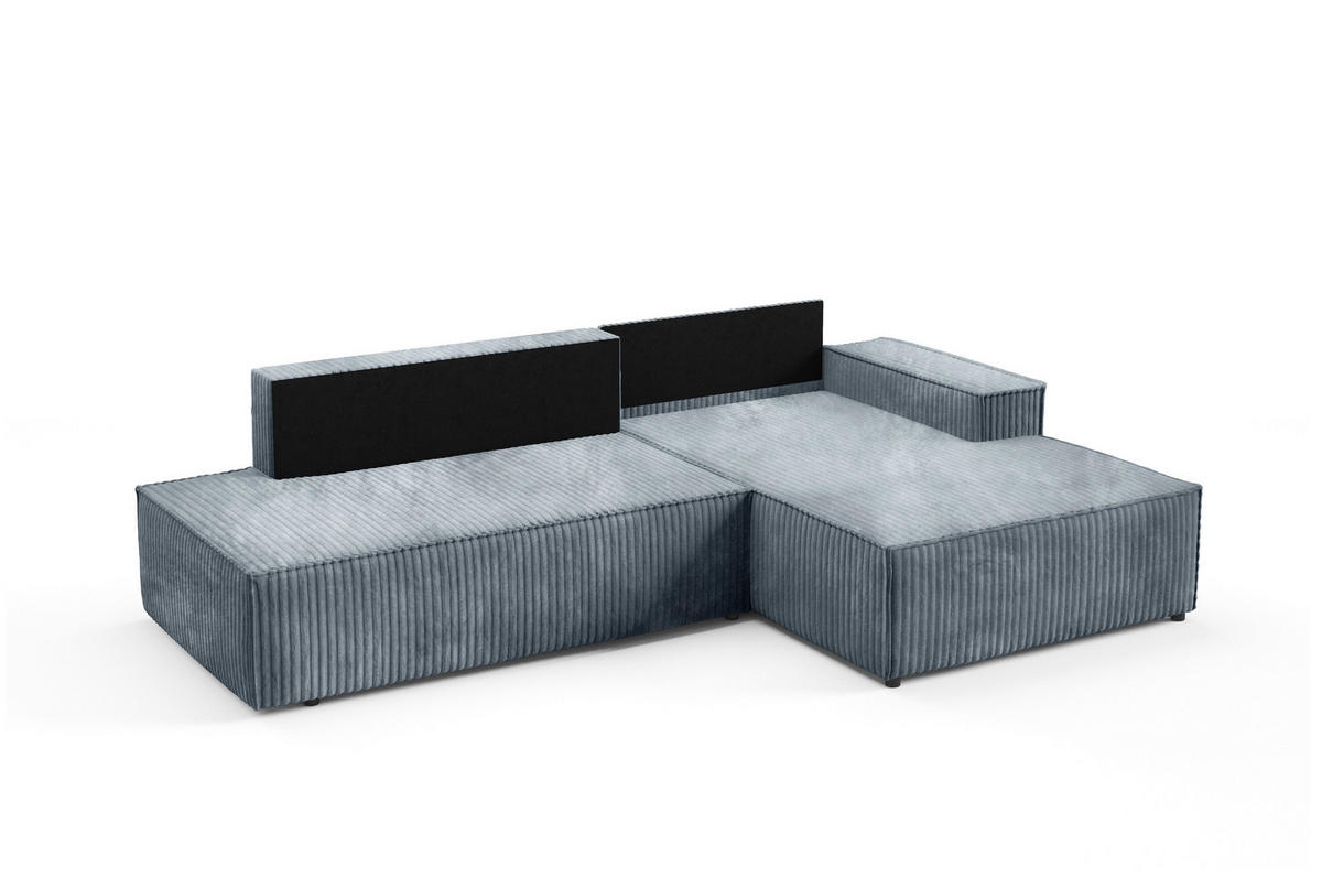 ECKSOFA TESSO R-S Grau Kordstoff mit Schlaffunktion - Grau, Holz (247/170cm) - MASSENO