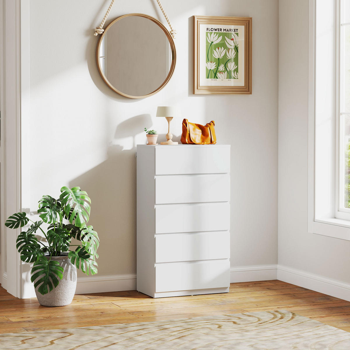 KOMMODE Schubladenschrank Sideboard mit 5 Schubladen, Weiß, 55 x 34 x 100 cm - Weiß, Holzwerkstoff (55/100/34cm) - HOMCOM