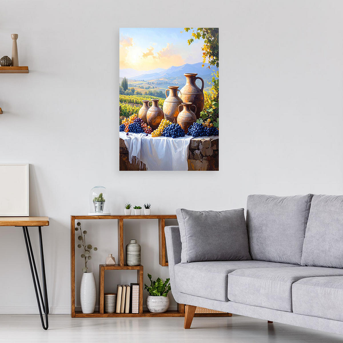 WANDBILD, Toskana Trauben Krüge Stillleben - Multicolor, Textil (30/45cm) - Feeby