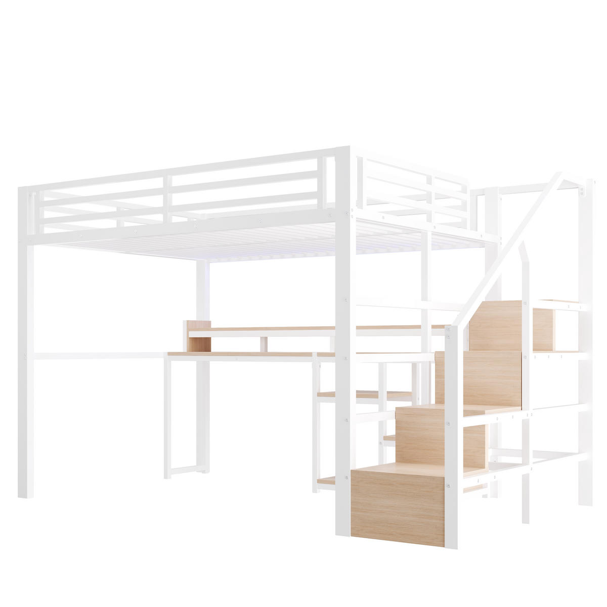 HOCHBETT 140/200 cm mit Leiterschrank und LED, DE-41996, in Weiß - Weiß, Metall (140/200cm) - ComfortXL