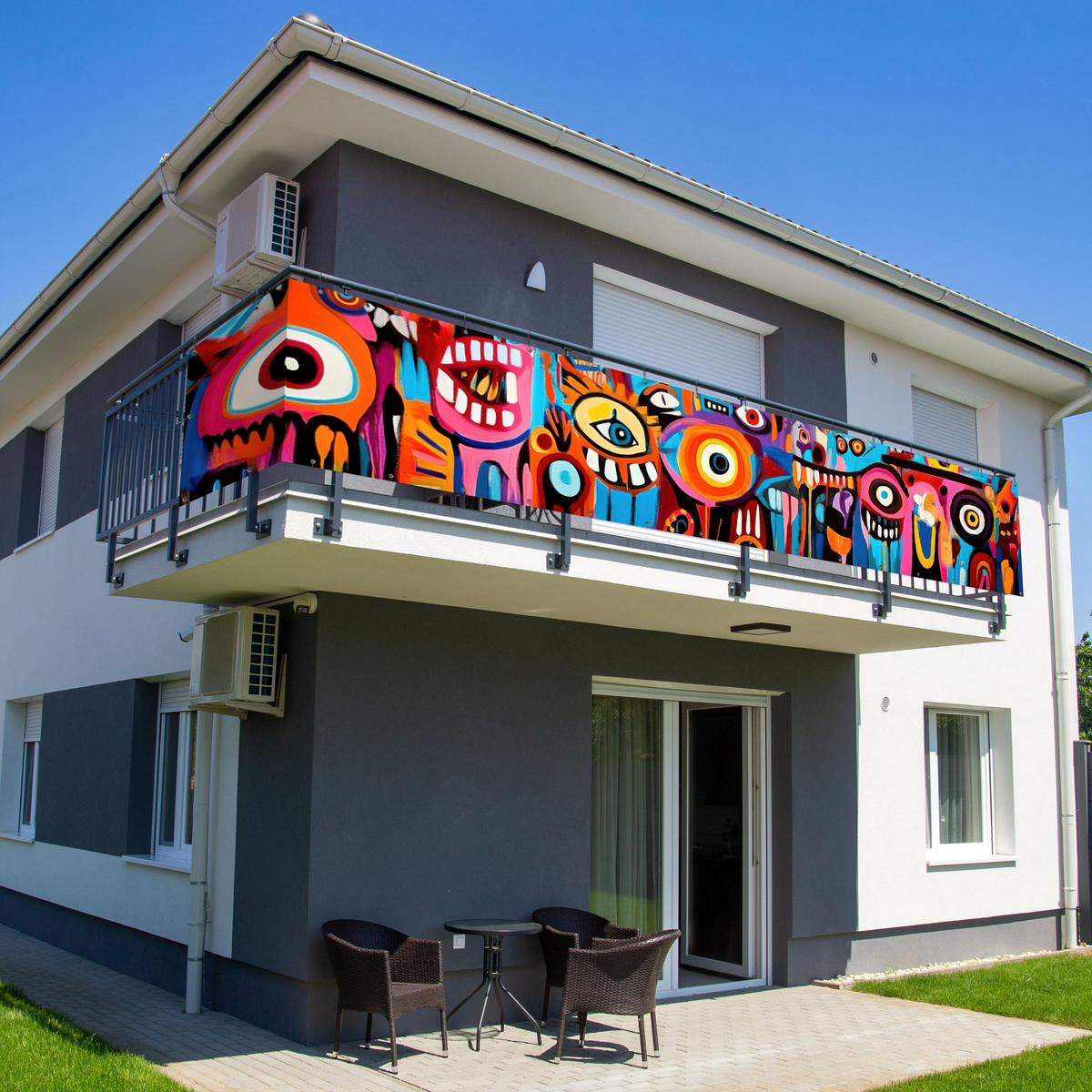 BALKON-SICHTSCHUTZ Abstrakt - Gesicht - Farbenfroh - Multicolor, Kunststoff (500/85cm) - MuchoWow