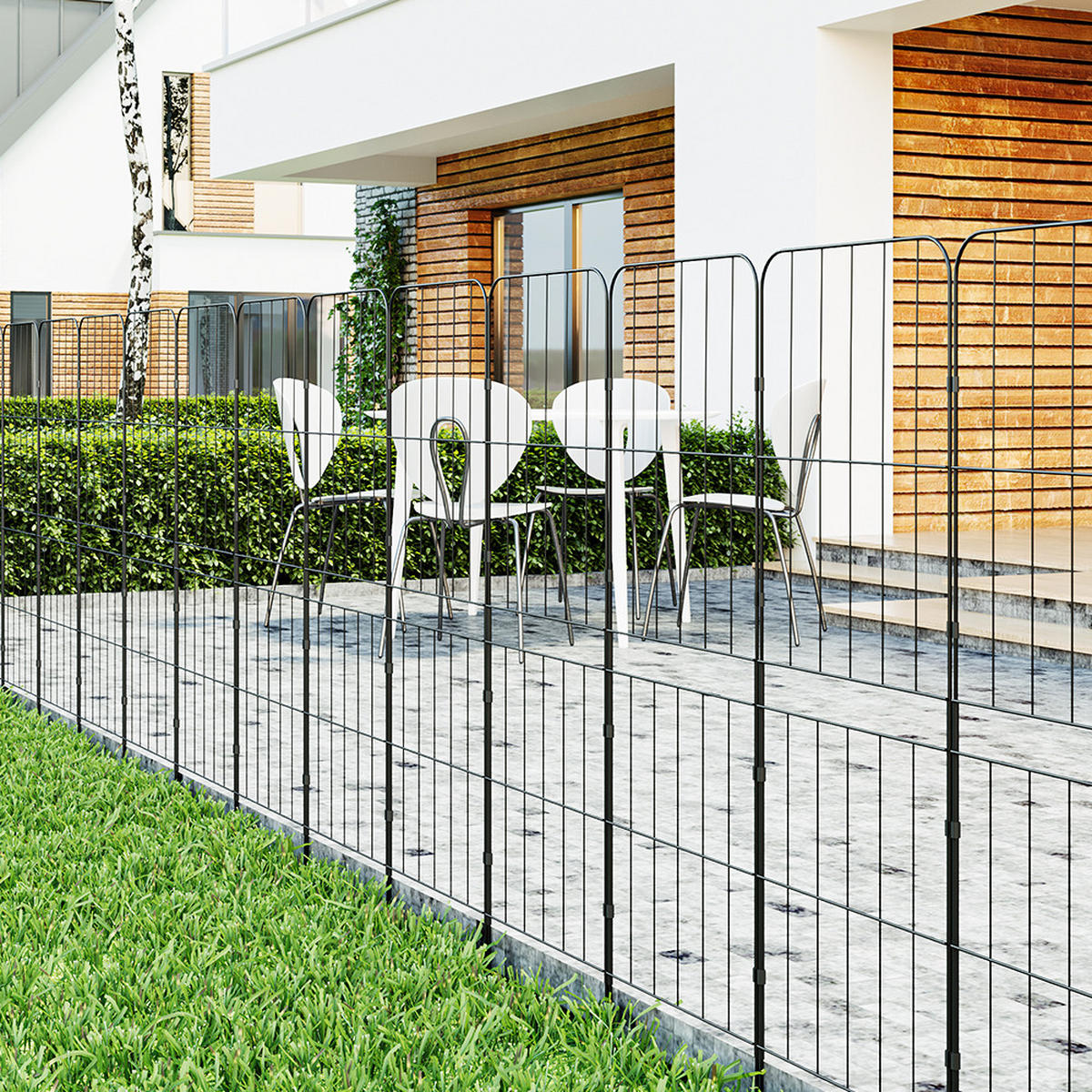 GARTENZAUN 10 Stück aus Metall in Schwarz Abnehmbares Design Robuste Metallkonstruktion je Paneel: 31 cm B × 96 cm H - Schwarz, Metall (31cm) - Livingandhome