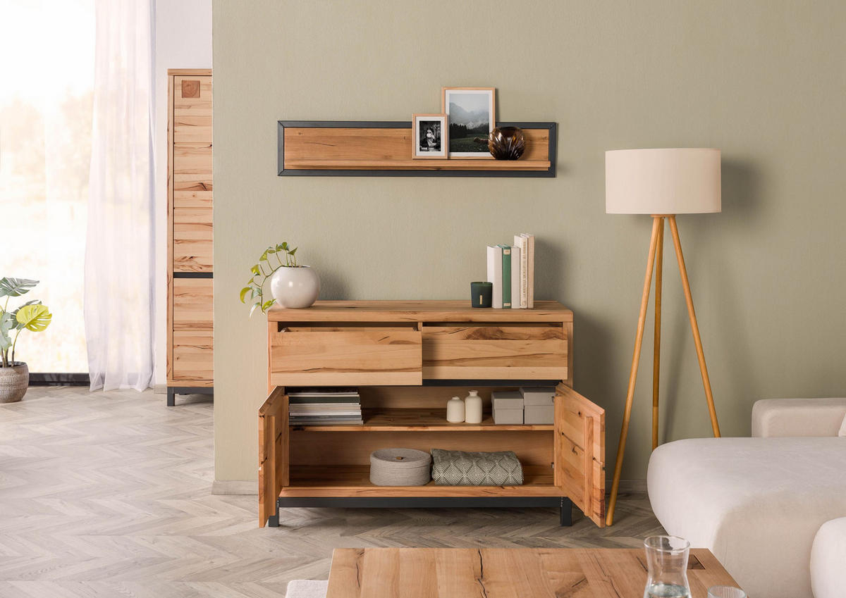 SIDEBOARD Kernbuche 120x45x85 natur geölt VILLANDERS #111 - Braun, Holz (120/85/45cm) - Massivmoebel24