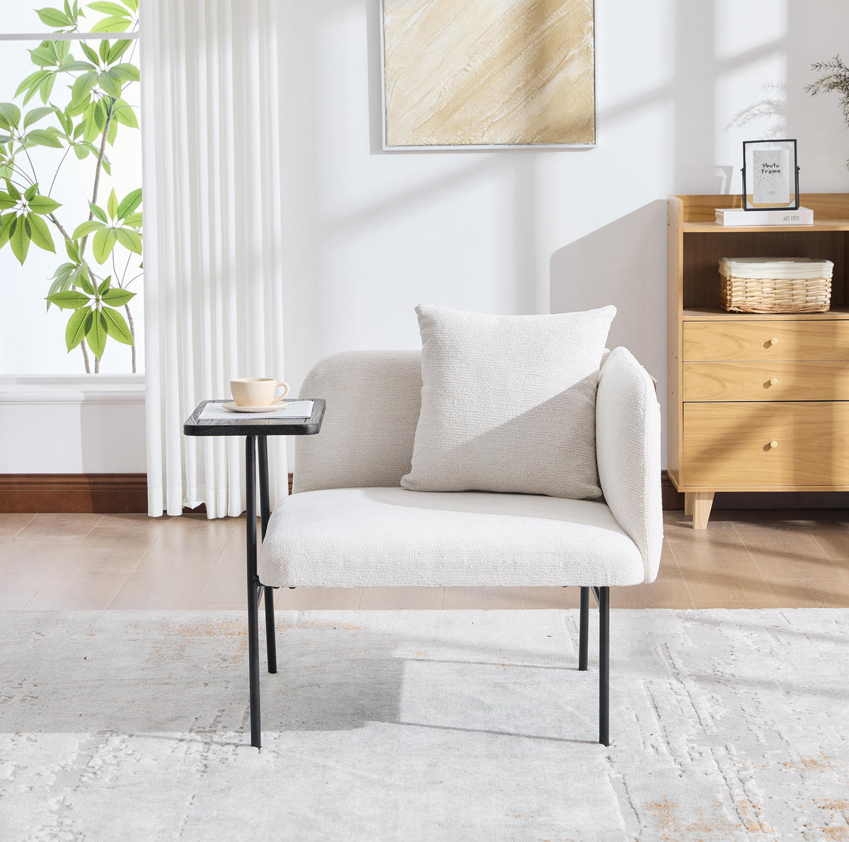 SESSEL 86/72/71 cm in Beige mit Beistelltisch und Seitentaschen - Beige, Textil (86/71/72cm) - BEAOK