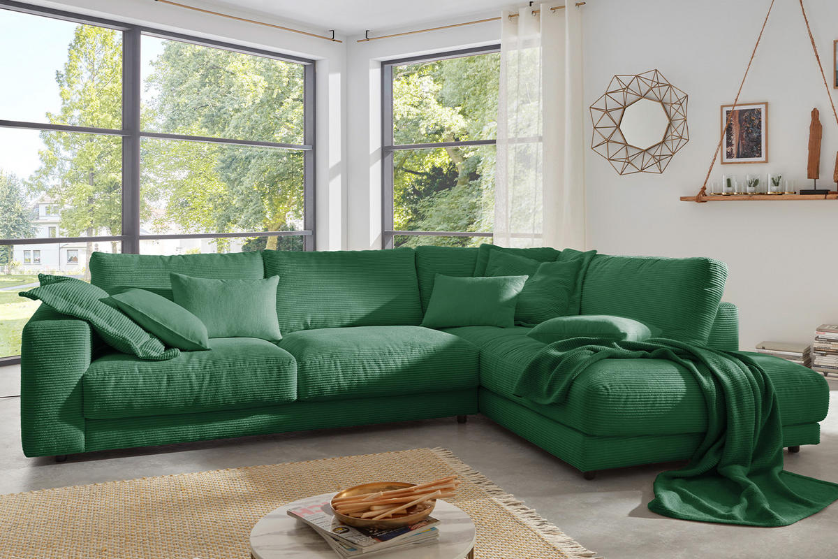 ECKSOFA MADELINE Smaragdgrün Cord - Smaragdgrün/Schwarz, Kunststoff/Textil (325/224cm) - KAWOLA