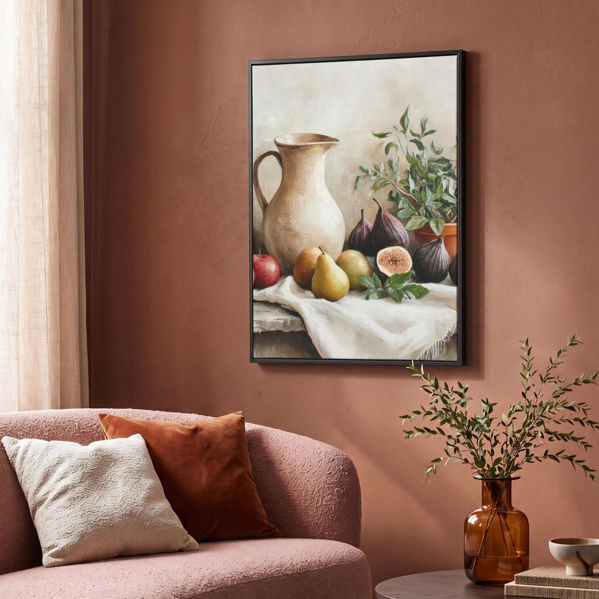 LEINWAND Bilder mit Rahmen - Obst - Kräuter - Ländlich - 70x100 - Naturfarben, Textil (70/100cm) - MuchoWow