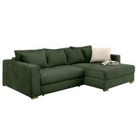 ECKSOFA-DAUERSCHLÄFER Federkern Bettkasten, seitenverkehrt montierbar B288/T186/H86 cm, Liegefl. 153x245 cm, Cord Grün / 15156 - Eichefarben/Grün, Holz/Textil (288/186cm) - luma-home