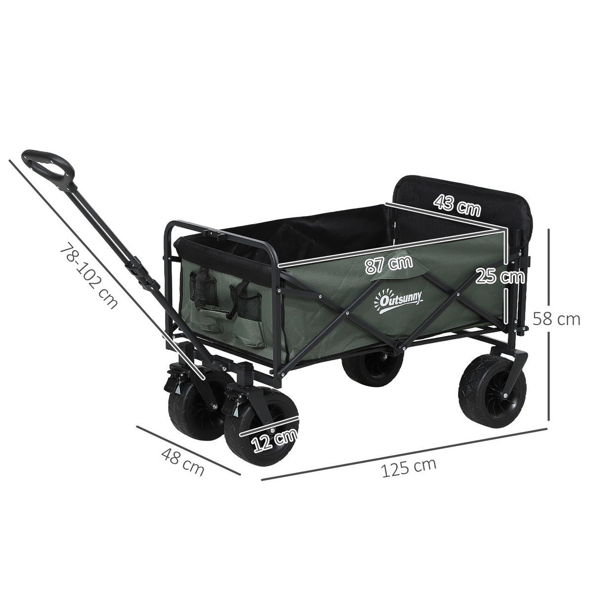 GARTENWAGEN 120 kg belastbar - Grün, Metall (48/102/125cm) - Outsunny