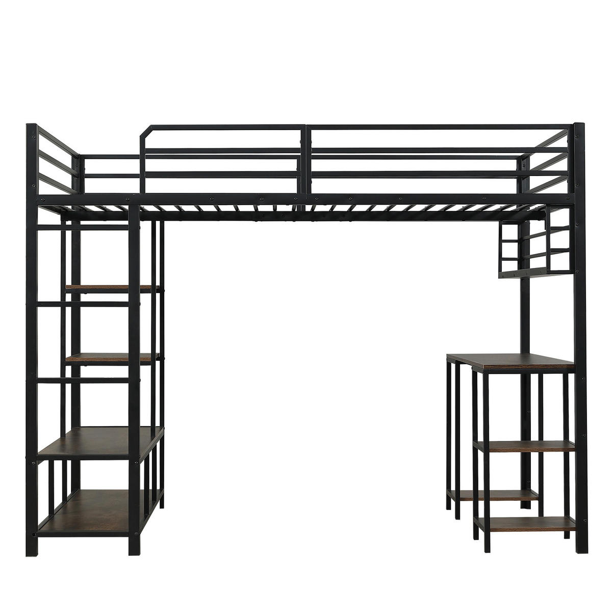 HOCHBETT 120/200 cm aus Metall und Holzwerkstoff mit Schreibtisch und Ablage Schwarz/Dunkel Walnuss - Schwarz, Metall (120/200cm) - Modenvie