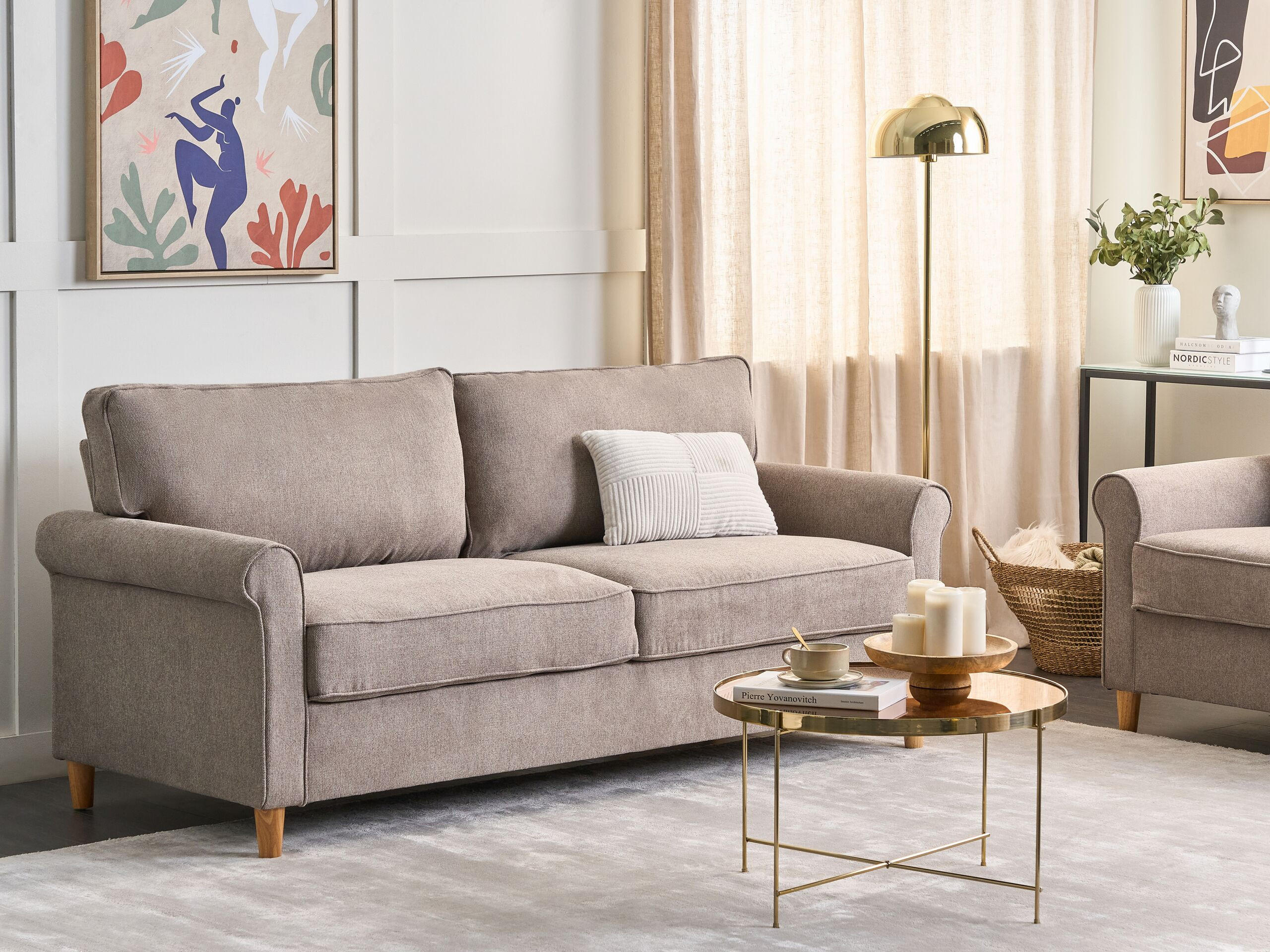 Thumbnail - Beliani 3-Sitzer-Sofa, Hellbraun, Braun, Textil, 190x88x78 cm, Wohnzimmer, Sofas & Couches, Sofas, 3-Sitzer Sofas