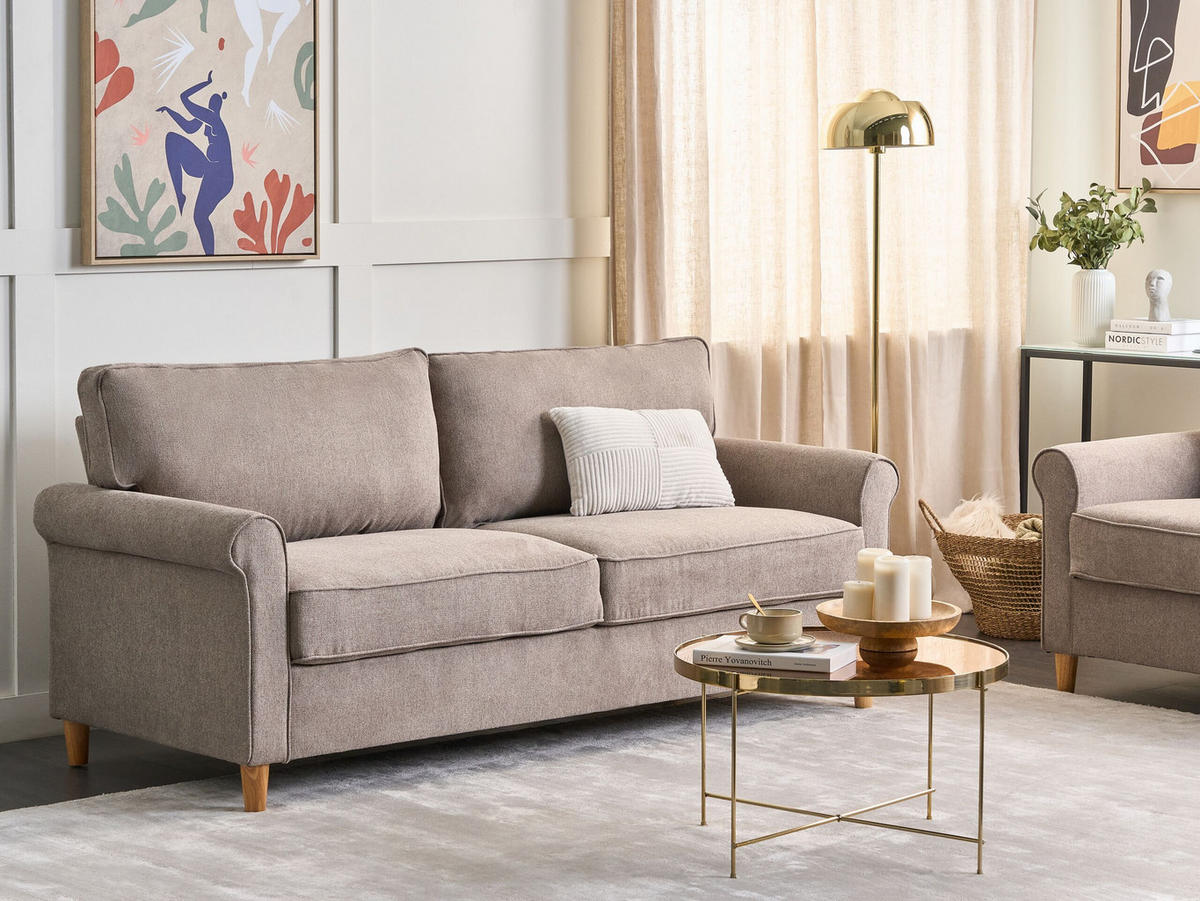 3-SITZER-SOFA Stoff hellbraun Ronneby - Hellbraun/Braun, Textil (190/88/78cm) - Beliani