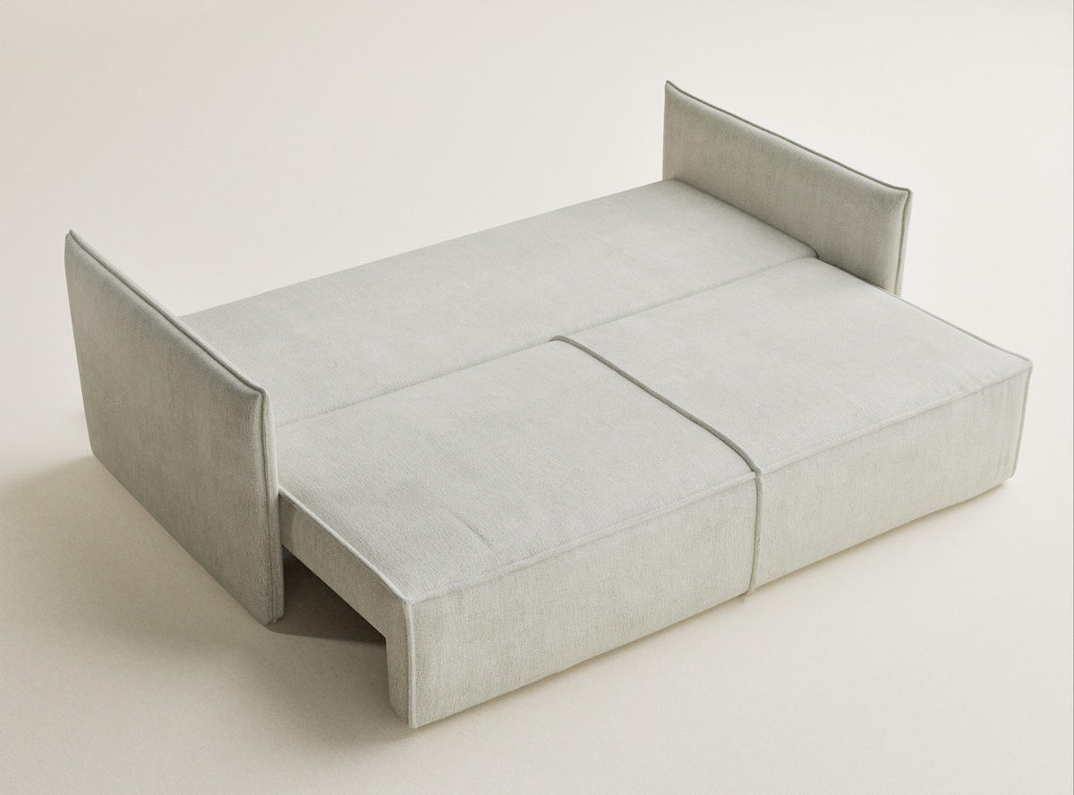 SOFA MIT SCHLAFFUNKTION Obra Creme Chenille-Stoff - Creme/Schwarz, Holz/Holzwerkstoff (220/70/107cm) - Maison de Reve