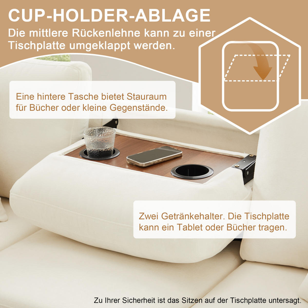 ECKSOFA Chenille mit Schlaffunktion, Hocker und USB-Anschluss 205/205/85 cm Beige - Beige, Textil (205/205cm) - Redom