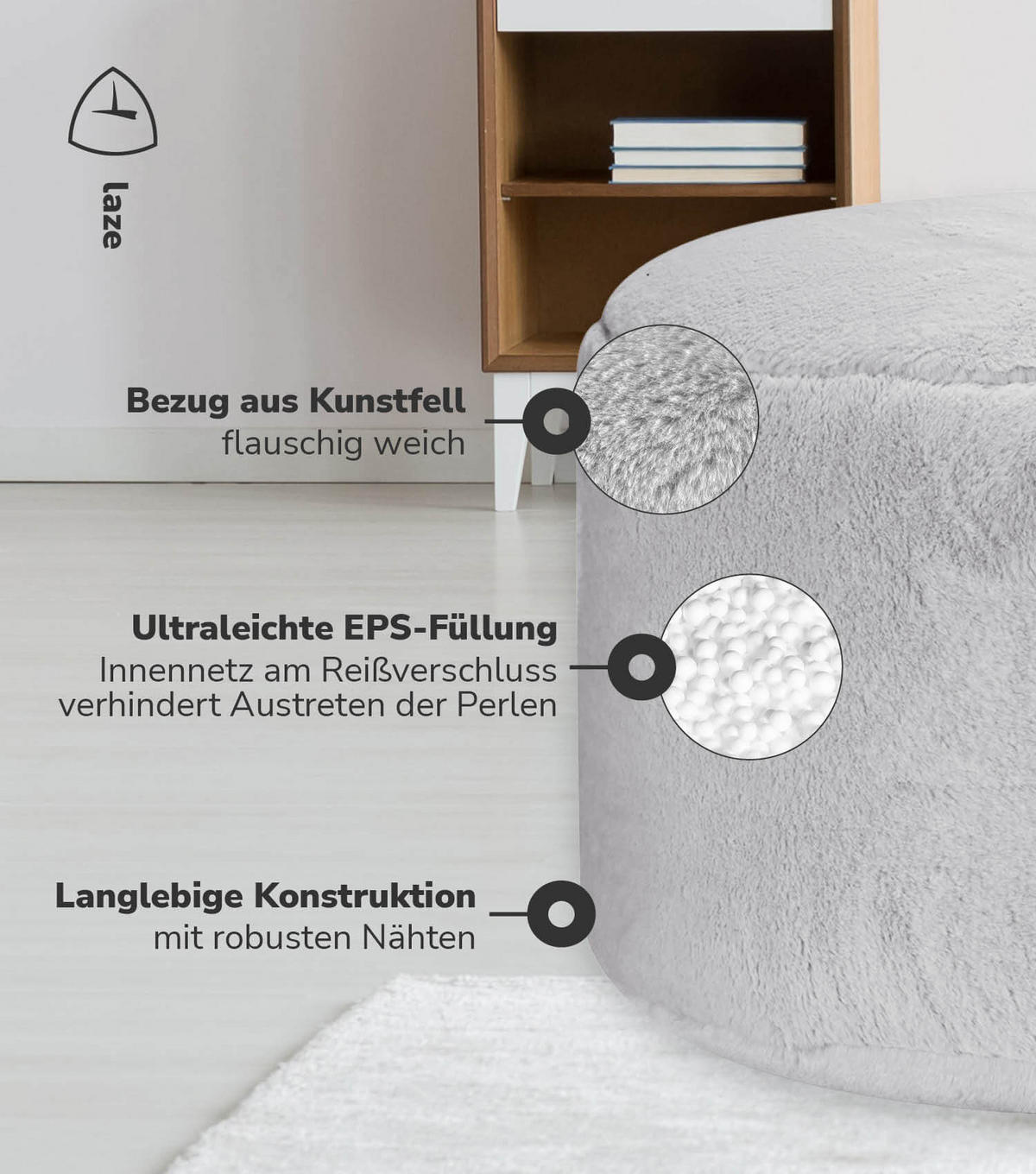 POUF Kunstfell Der Flauschige - Grau, Textil (50/30/50cm) - Mokebo