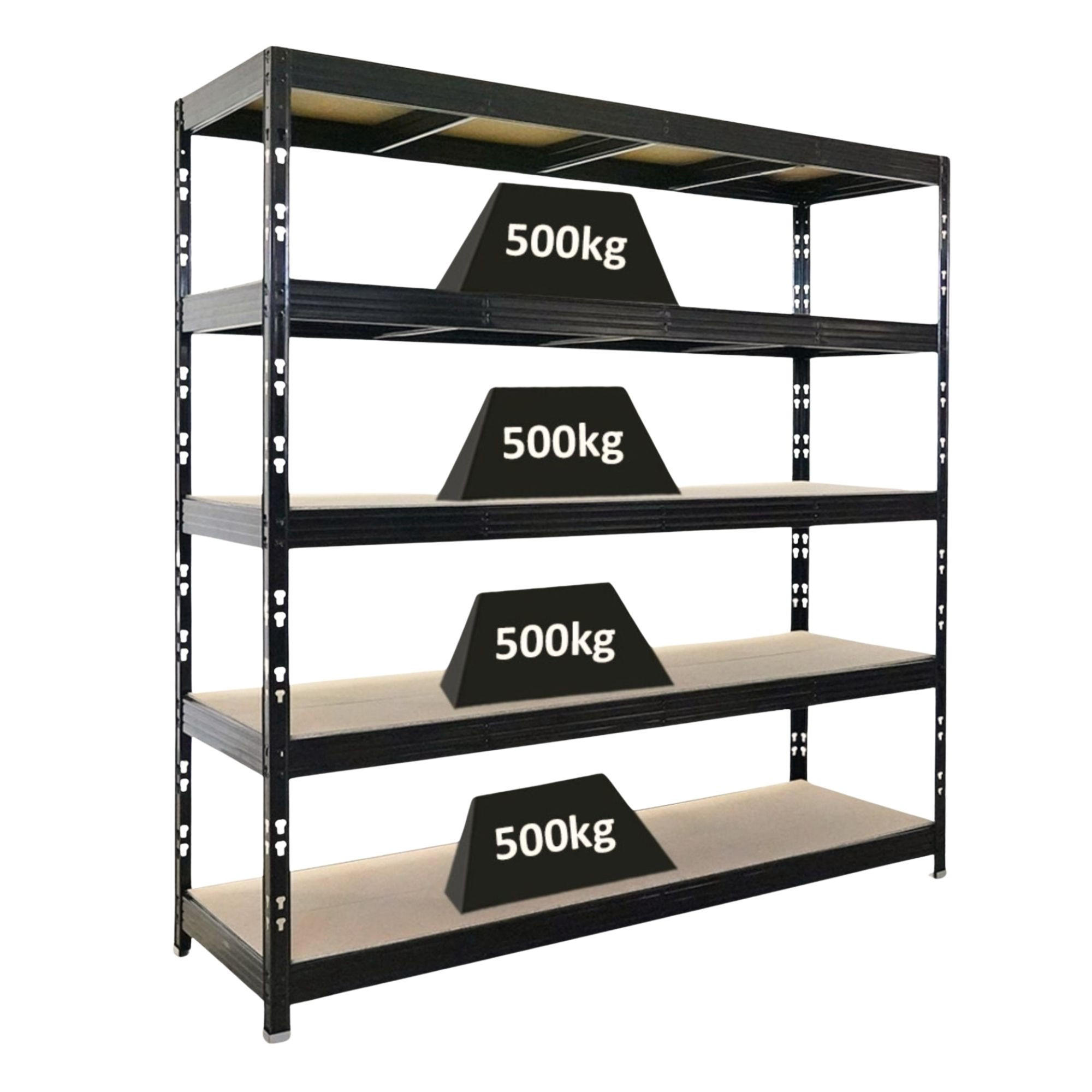 SCHWERLASTREGAL Rhino 200x200x60 cm 5 Spanplatten-Ebenen 8mm Fachlast 500 kg Schwarz - Schwarz, Metall (200/200/60cm) - PROREGAL
