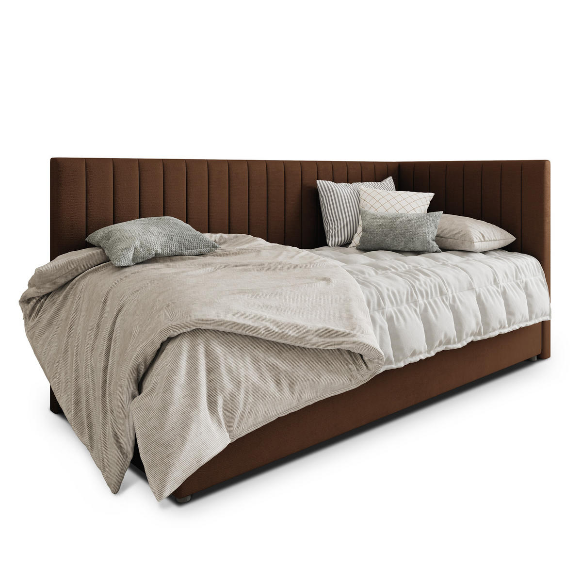 POSTEL BOXSPRING ARIS 100x200 cm, s matrací a úložným prostorem, hnědá - hnědá, kompozitní dřevo/textil (100/200cm) - MASSENO