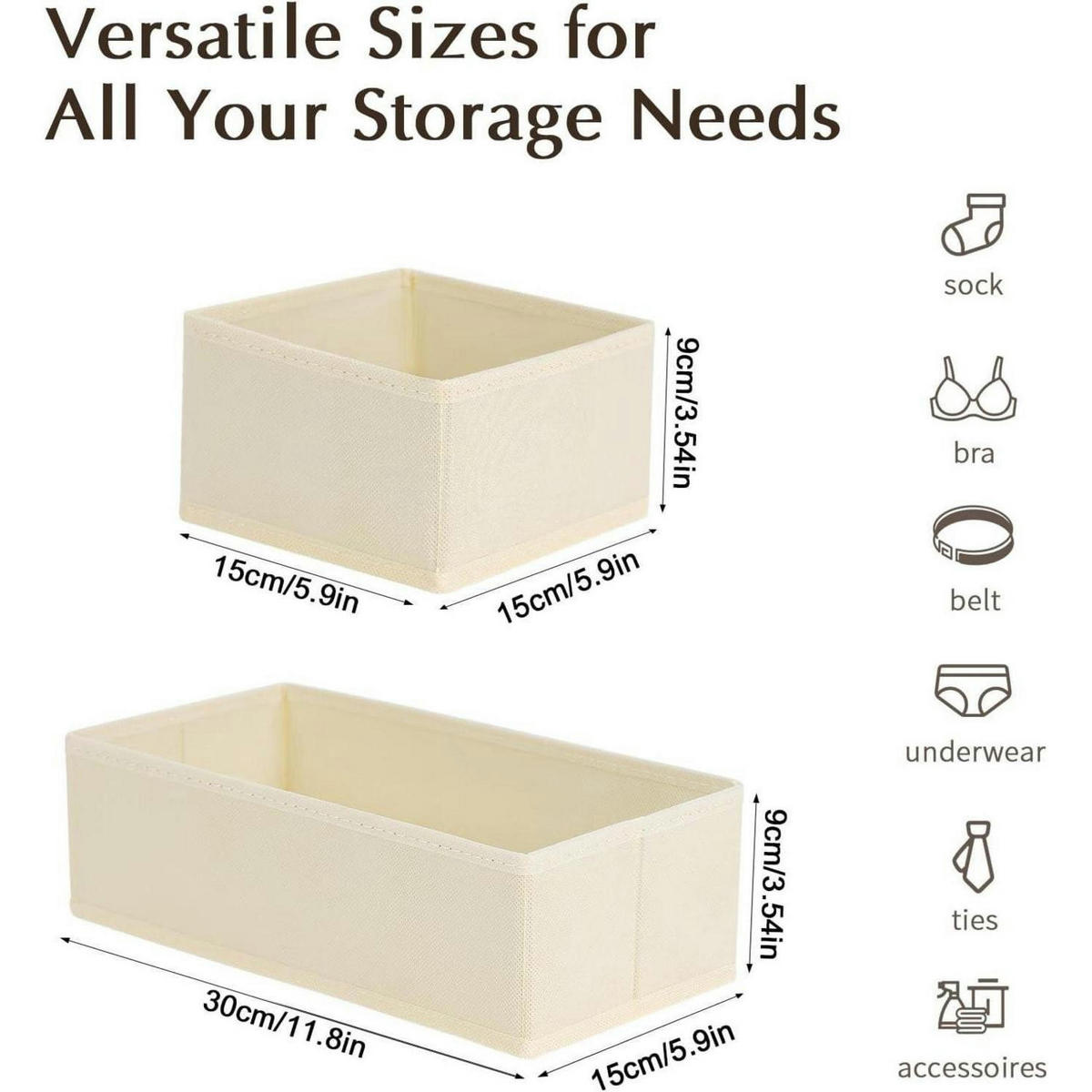 SCHUBLADEN Organizer 8-teiliges Set Beige - Beige, Textil (15/5/25cm)