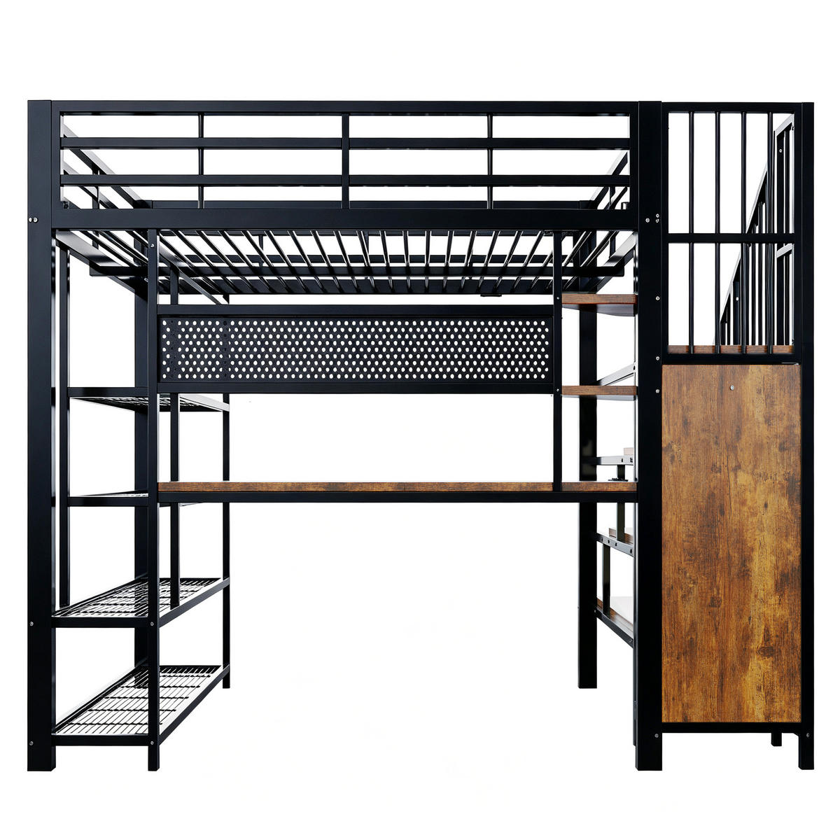 HOCHBETT 140x200cm Metall Schreibtisch LED Steckdose Schwarz - Schwarz, Metall (140/200cm) - FLIEKS