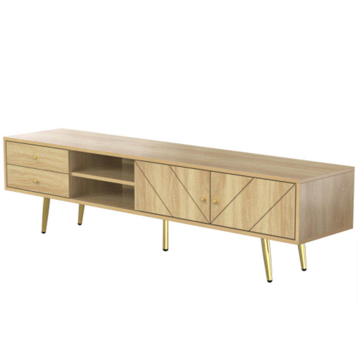 LOWBOARD Holzoptik mit schräger Rillenfront & goldenen Metallfüßen 160×36×42 cm aus MDF und Spanplatte - Zwetschgeholzfarben, Holzwerkstoff (160/42/36cm) - Luhomfu
