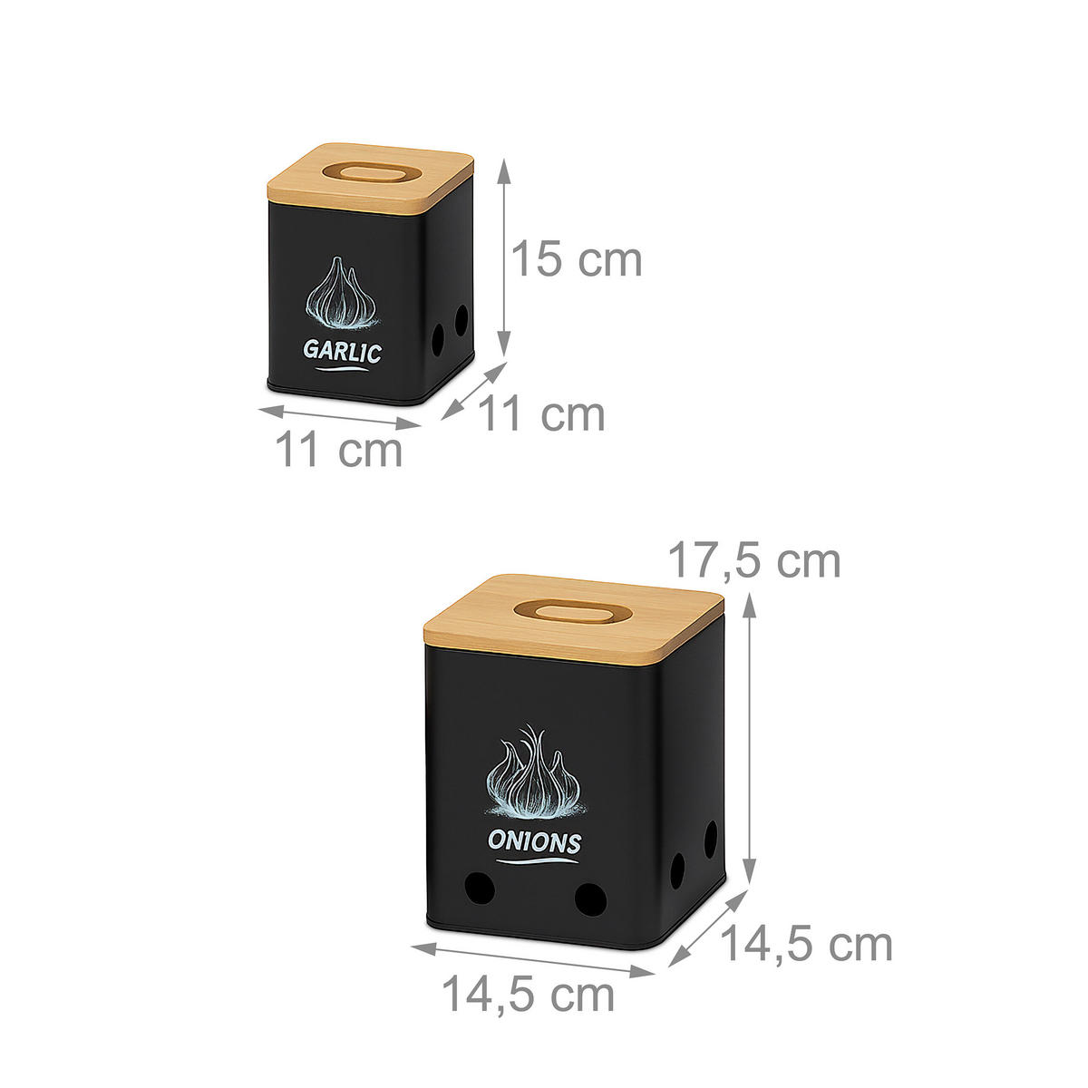 3XKARTOFFEL-AUFBEWAHRUNGSBOX - Schwarz, Holz/Kunststoff - Relaxdays