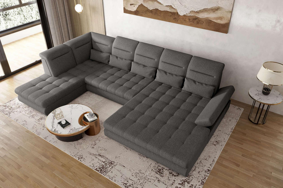 WOHNLANDSCHAFT Toscana Velours inkl. Schlaffunktion - Grau, Textil (358/87/208cm) - 99rooms