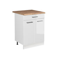 SKŘÍŇKA POD DŘEZ R-Line, Bílá vysoký lesk/Bílá, 60 cm pracovní deska Zlatý mocný dub - bílá/vysoce lesklá bílá, kompozitní dřevo (60/81.6/60cm) - Vicco