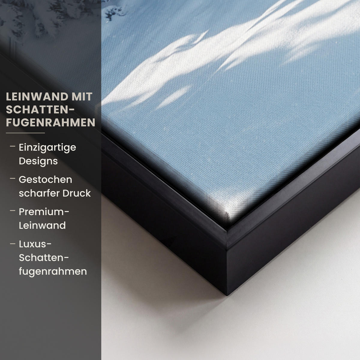 LEINWAND Bilder mit Rahmen - Winterlandschaft - Natur - Berge - Bäume - Schnee - 60x40 - Hellblau, Textil (60/40cm) - MuchoWow