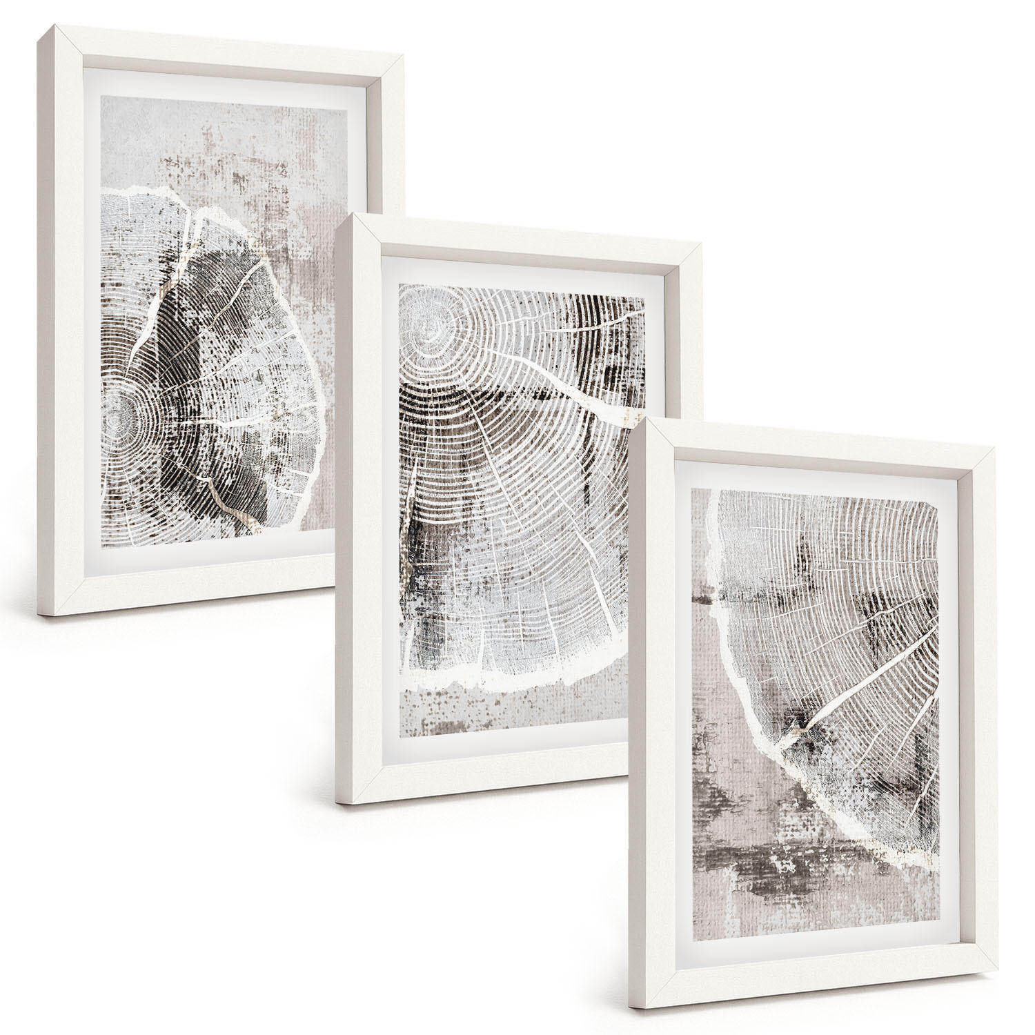 BILDER SET 3er Set - 20x30 cm Weißer Rahmen - Graue Holzmaserungsmuster - Weiß, Kunststoff (20/30cm) - TULUP