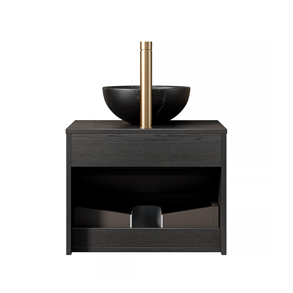 WASCHTISCHUNTERSCHRANK 60x46x60.8cm in Schwarz mit Sensor-LED, Soft-Close & Massivholzfront - Schwarz, Keramik (60/60.8/46cm) - Modfu