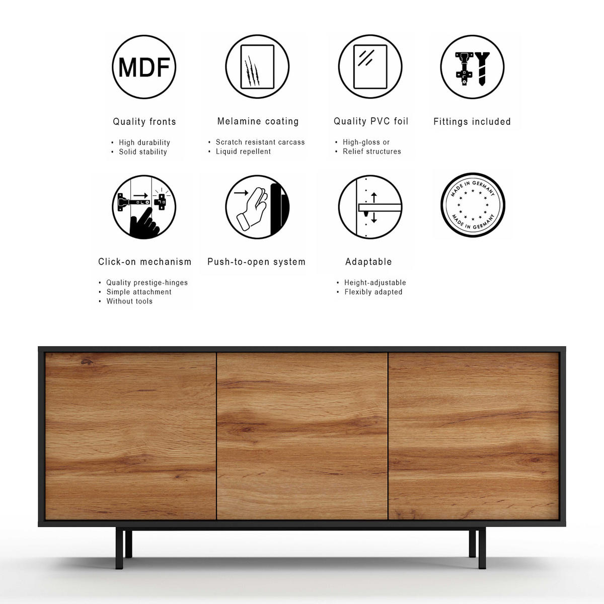 SIDEBOARD Akia Eiche Wotan 66/154/40 cm - Eiche Wotan, Holzwerkstoff (154/66/40cm) - SIMPLYFURN