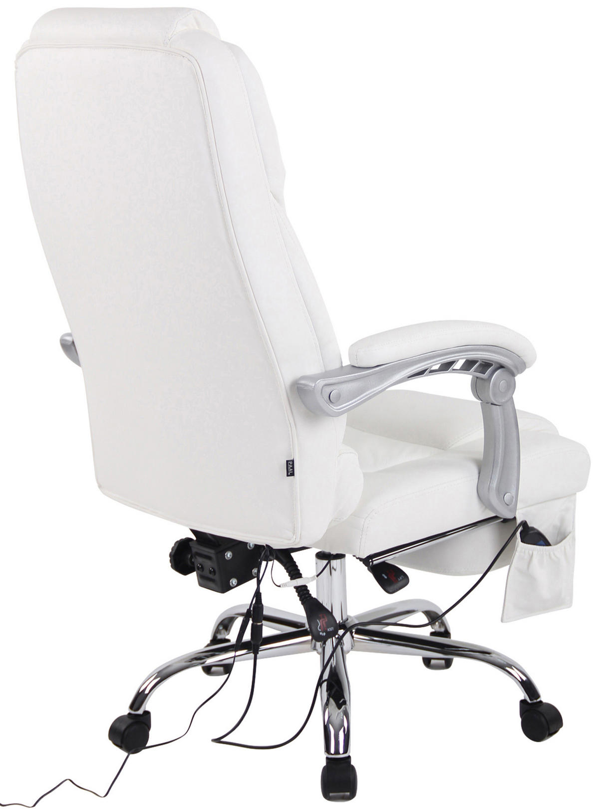 CHEFSESSEL Echtleder Weiß - Chromfarben/Weiß, Leder/Metall (69/118/64cm) - CLP