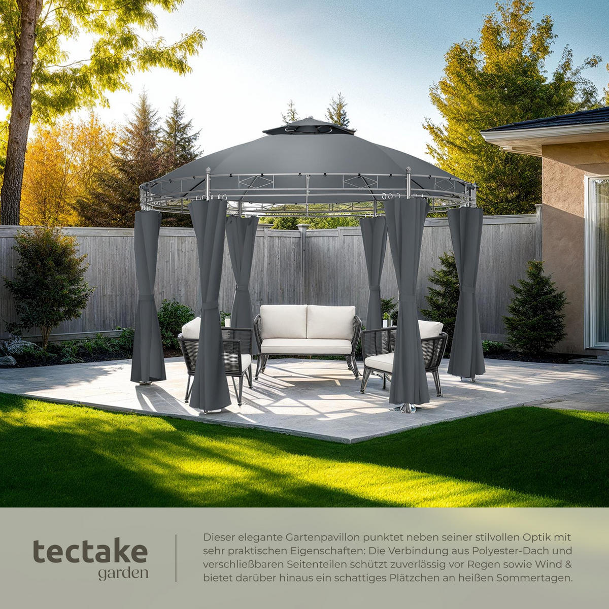 GARTENPAVILLON Siana,inklusive Spannseilen und Heringen,anthrazit - Anthrazit, Kunststoff (350/280/350cm) - tectake