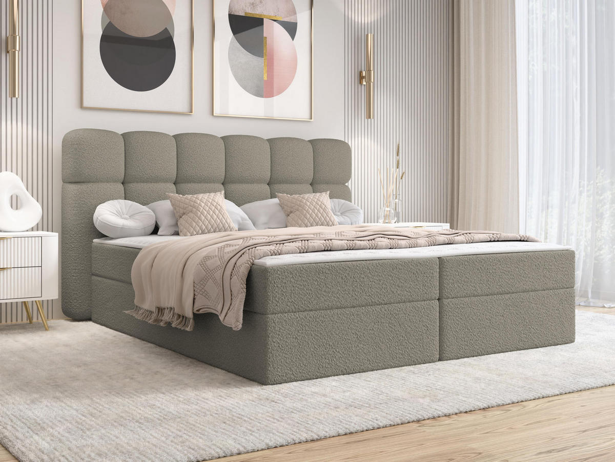 BOXBETT Softi 2 Boucle - H3 - Schwarz/Cappuccino, Holz/Holzwerkstoff (180/200cm) - MIRJAN24