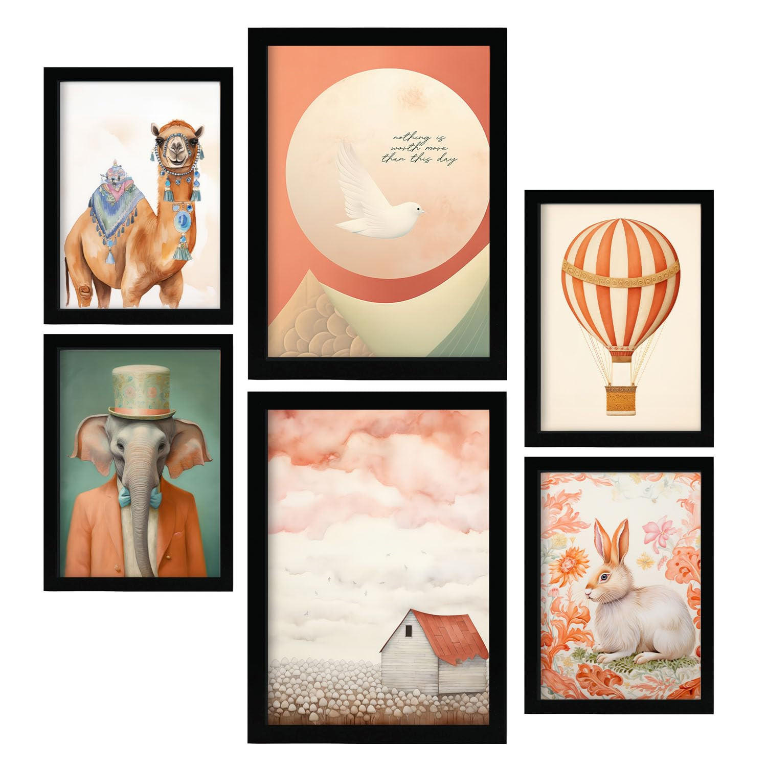 POSTER Set Mit 6 Orangefarbener Traum A3 & A4 Schwarzer Rahmen - Schwarz, Papier (29/3cm) - Nacnic