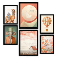 POSTER Set Mit 6 Orangefarbener Traum A3 & A4 Schwarzer Rahmen - Schwarz, Papier (29/3cm) - Nacnic