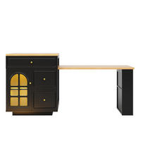 KÜCHENINSEL Ausziehbar LED Schubladen Glasvitrine Schwarz - Schwarz, Holzwerkstoff (122.5/93.5/59cm) - FLIEKS
