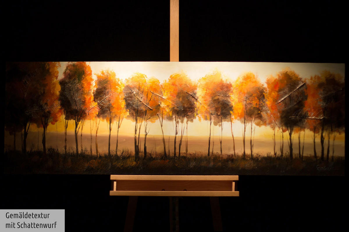 ÖLGEMÄLDE 150/50 cm - Schwarz/Orange, Holz/Textil (2/50cm) - KUNSTLOFT