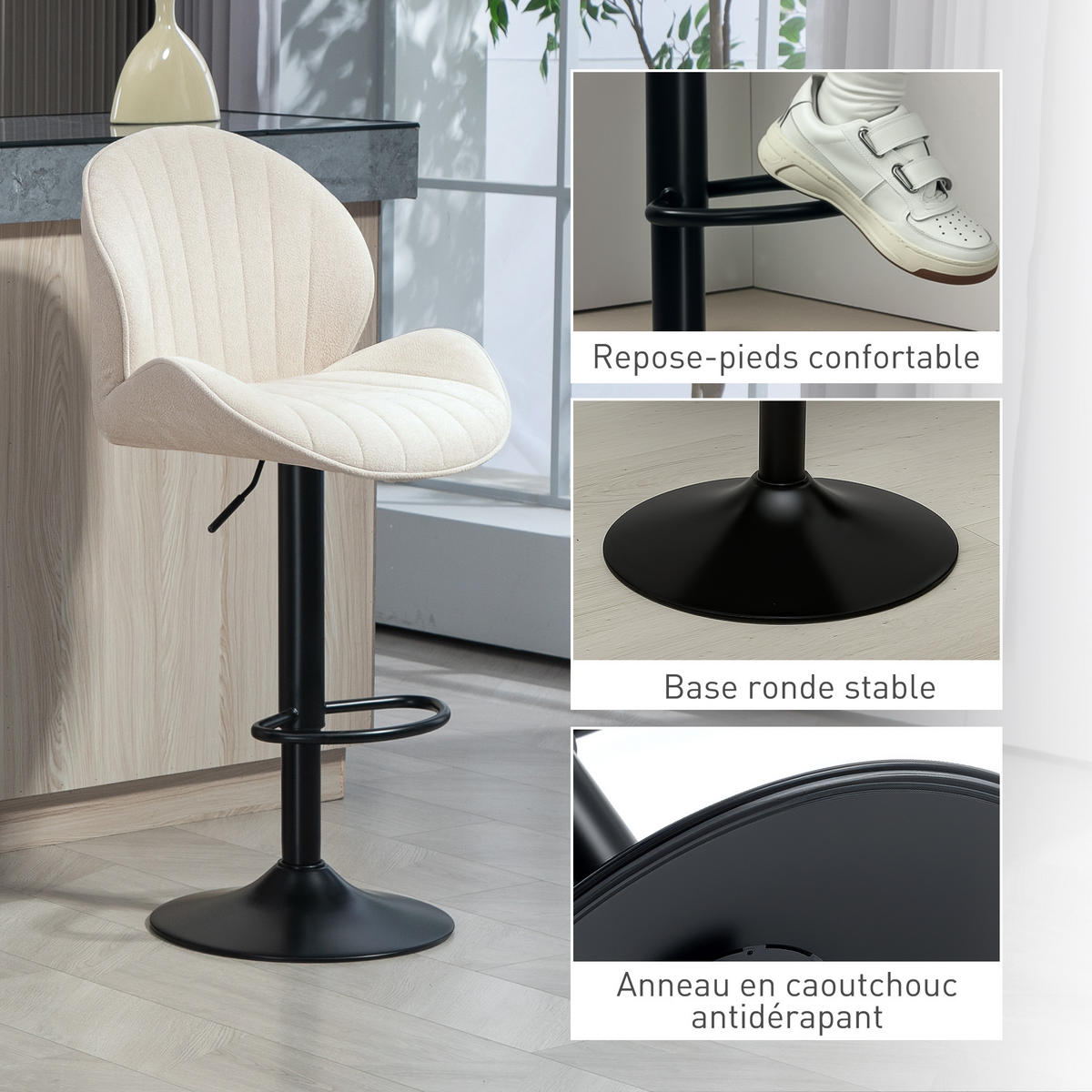 BARHOCKER 2er-Set DE-14755 muschelförmig & höhenverstellbar Beige - Beige, Metall (48/115/50cm) - ComfortXL