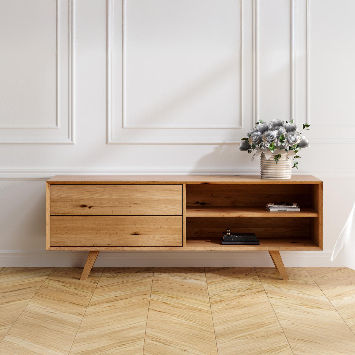 TV-SCHRANK Spectra aus massivem Eichenholz 140 cm - Eichefarben/Naturfarben, Holz (140/65/50cm) - Danzz