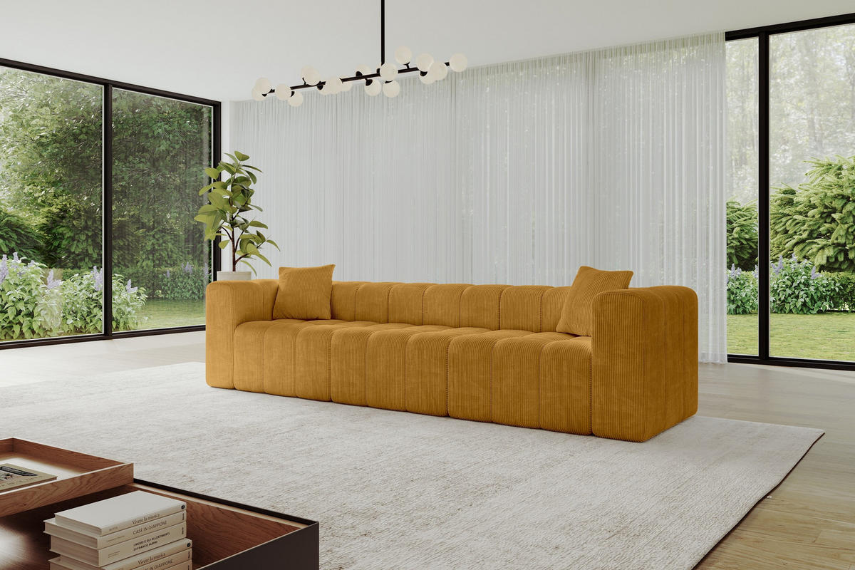 POHOVKA 3-MÍSTNÁ DONY-3 315x90x71 cm Hořčicová Manšestr - černá/tmavě žlutá, kompozitní dřevo/textil (315/71/90cm) - ALTDECOR