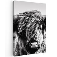 LEINWANDBILD Kuh - Schottischer Hochländer - Schwarz - Weiß - Tier - Natur - Wildtiere 90x140 cm - Schwarz, Textil (90/140cm) - MuchoWow