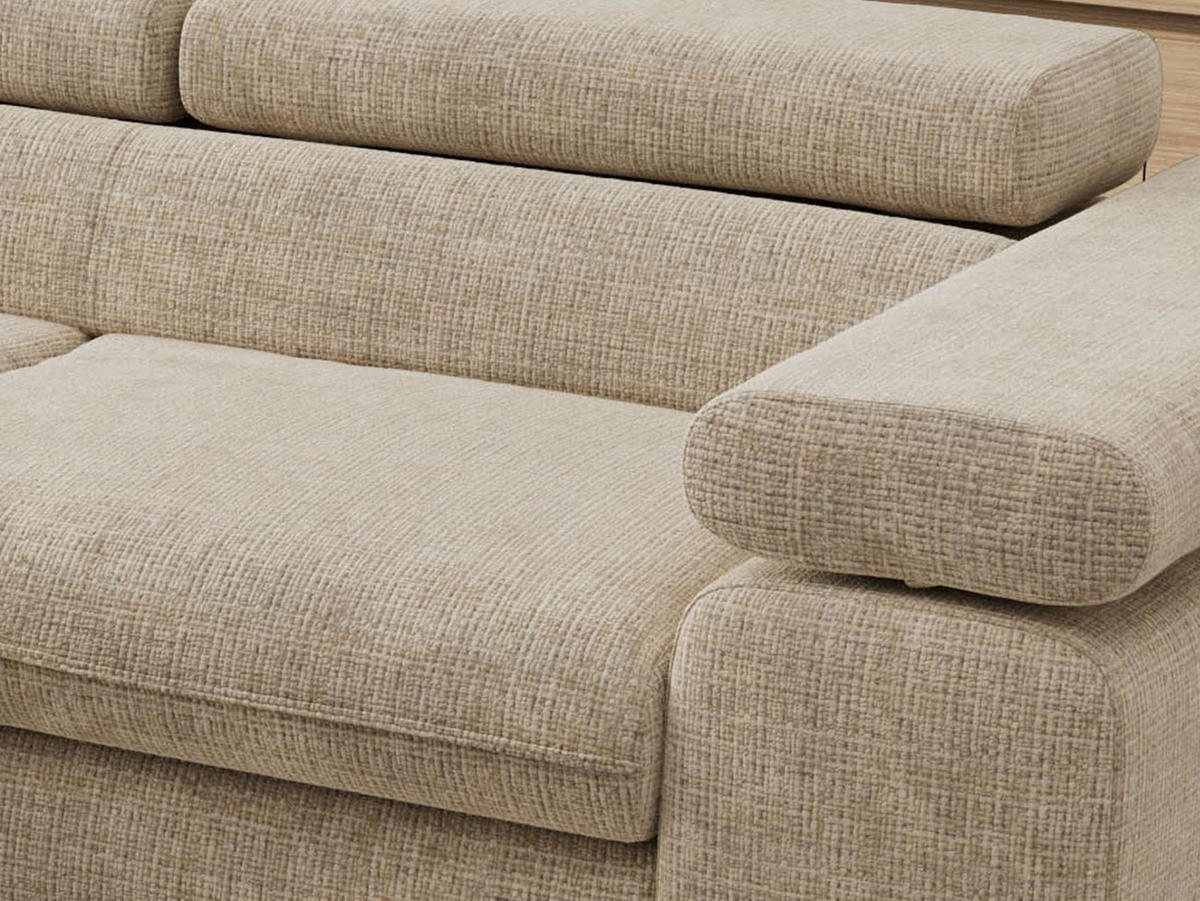 ECKSOFA PABLO L Beige Schenille grob gewebt - Links Seite mit Visco Topper - Beige/Schwarz, Textil/Metall (208/273cm) - MKS