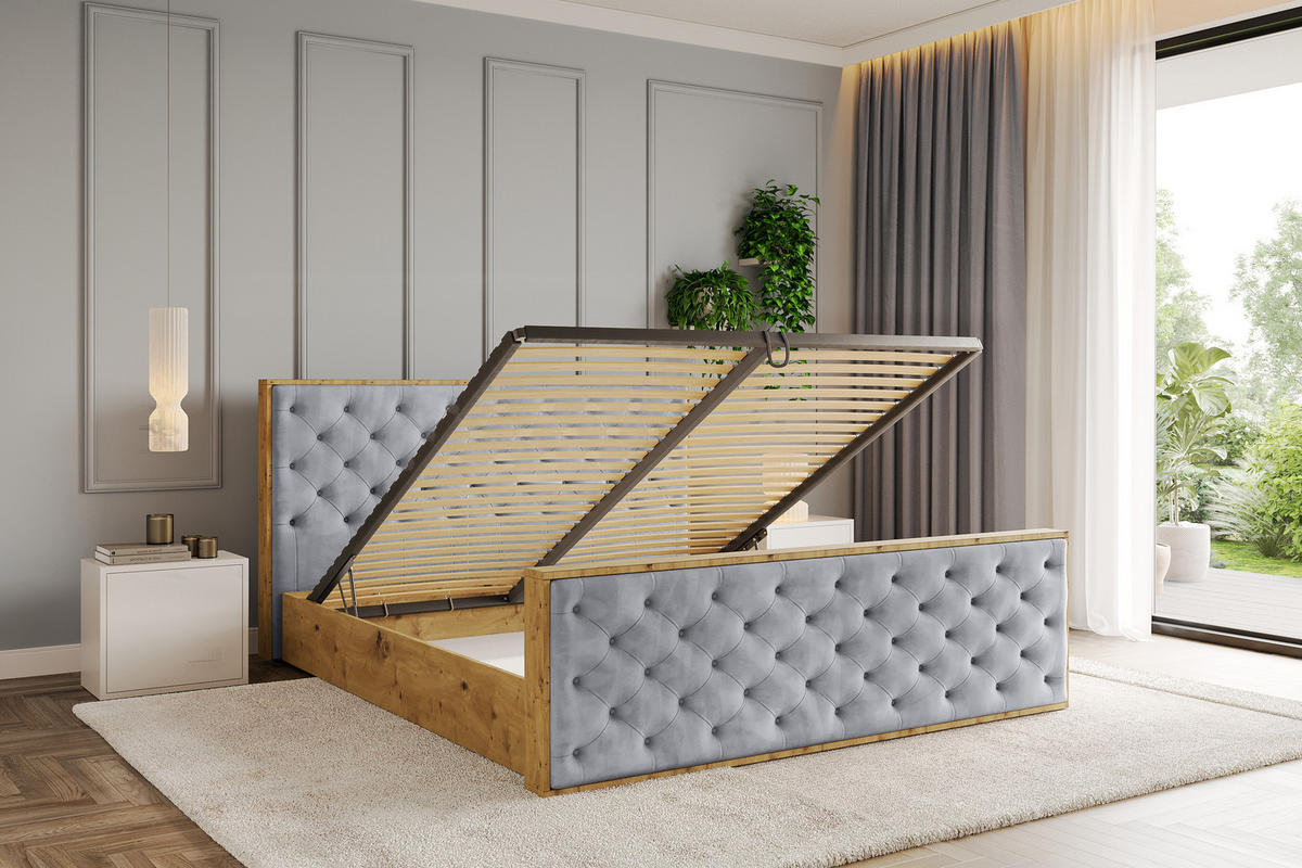 POLSTERBETT mit Bettkasten, Fußteil und Lattenrost, Boxbett ohne Matratze - ENZO3-Z 180x200 Hellgrau - Hellgrau, Holzwerkstoff/Textil (180/200cm) - ALTDECOR