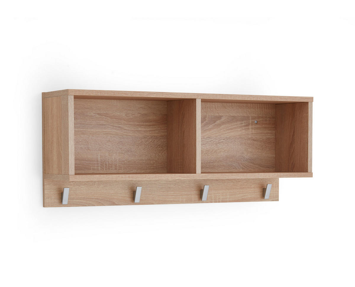 WANDREGAL Jana 78/32/20 cm 2 Fächer 4 Haken - Eichefarben, Holzwerkstoff (78/32/20cm) - arthur berndt