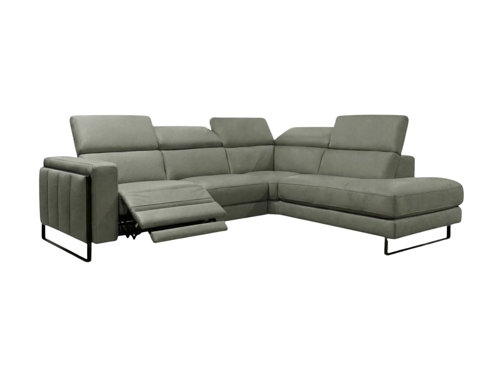 ECKSOFA Marchesi Echtleder mit 1 x Relaxfunktion Perlgrau - Hellgrau, Leder/Metall (257/80/220cm)