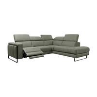 ECKSOFA Marchesi Echtleder mit 1 x Relaxfunktion Perlgrau - Hellgrau, Leder/Metall (257/80/220cm)