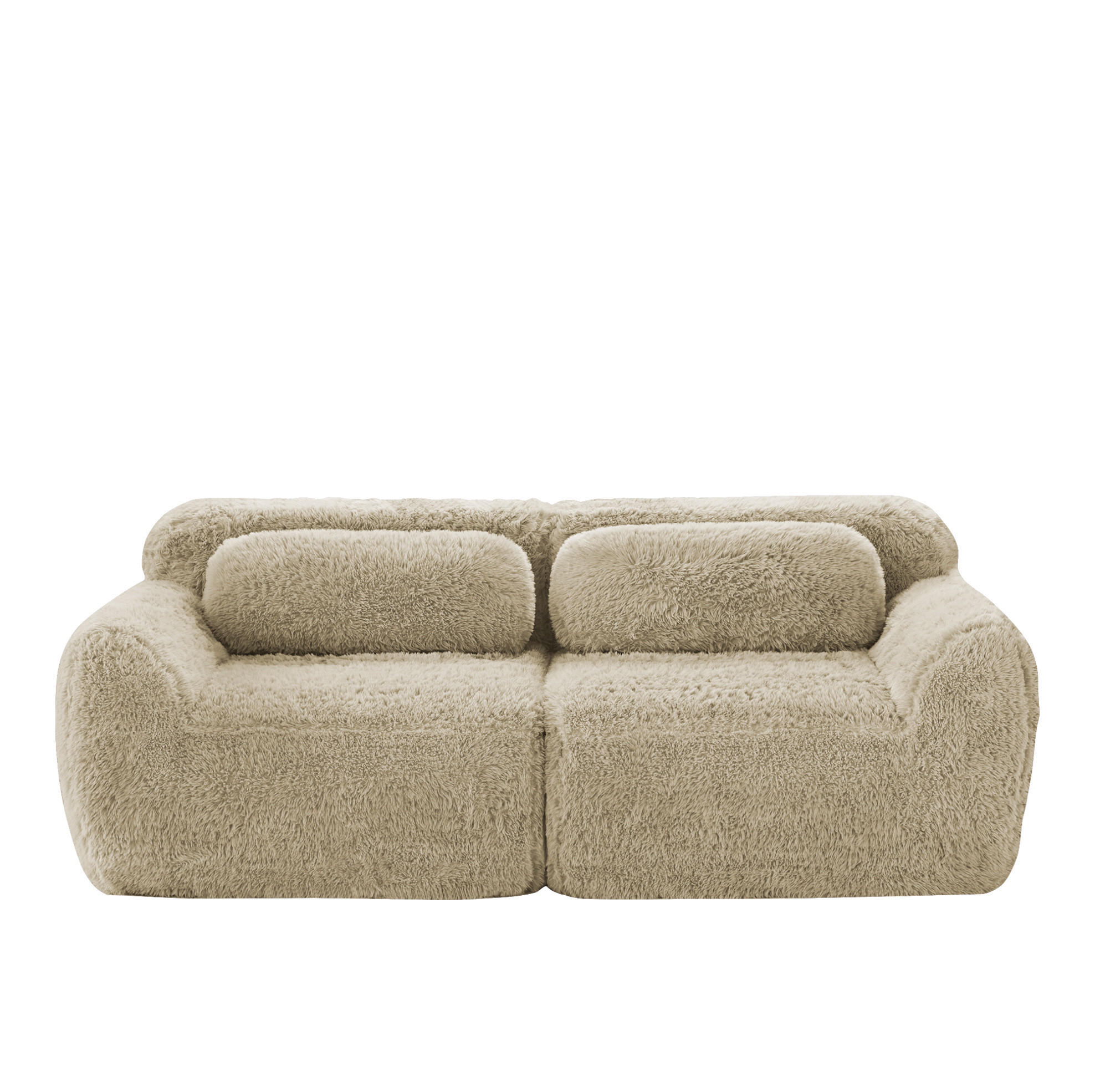 2-SITZER Sofa rahmenlos mit modularem Design, Kissen und rutschfester Basis, Hellkhaki - Beige, Textil (204/73/104cm) - Redom