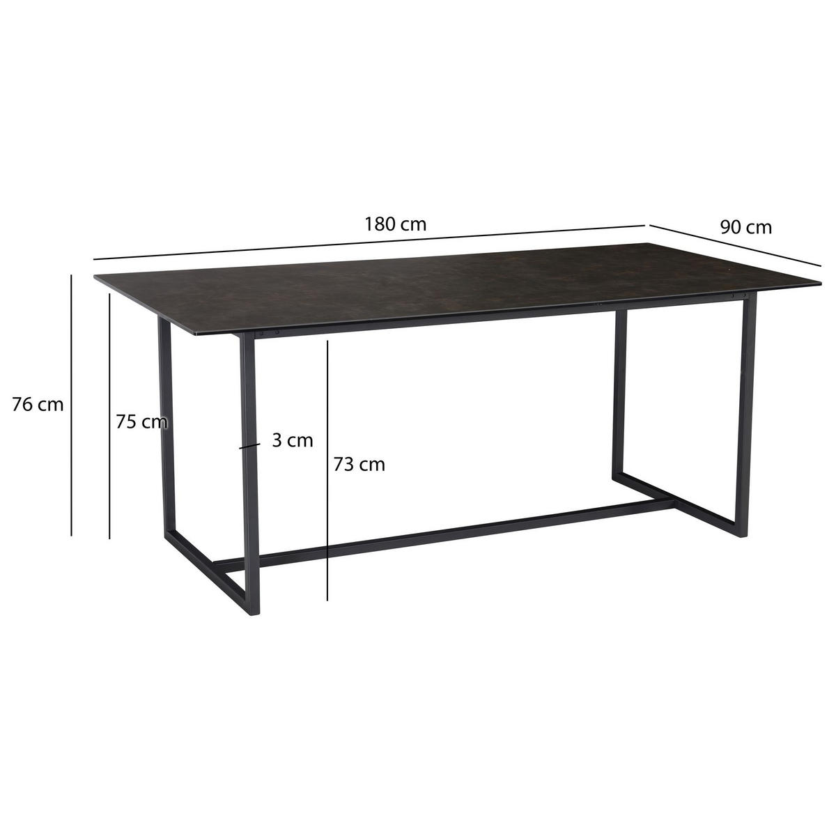 ESSTISCH Glas Keramik Marmoroptik Designer 180x90 ARCTIC, Schwarz 180x90x76 cm - Schwarz, Glas/Metall (90/180/76cm) - KADIMA DESIGN