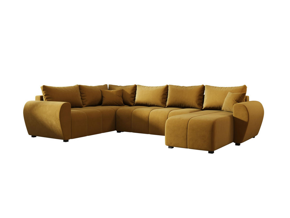 WOHNLANDSCHAFT MOLISA U PLUS Itaka 33 Rechts mit Schlaffunktion - Currygelb, Textil (303/82/208cm) - Bedante